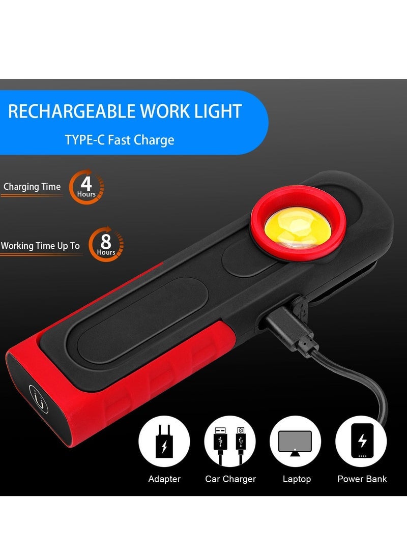 LED Work Light 500 Lumens Portable Rechargeable Magnetic Work Light with Hanging Hook Waterproof COB Keychain WorkLight 4 Light Modes Type C Charge Strong Magnet Base for Camping Repairing Grill - Image 3